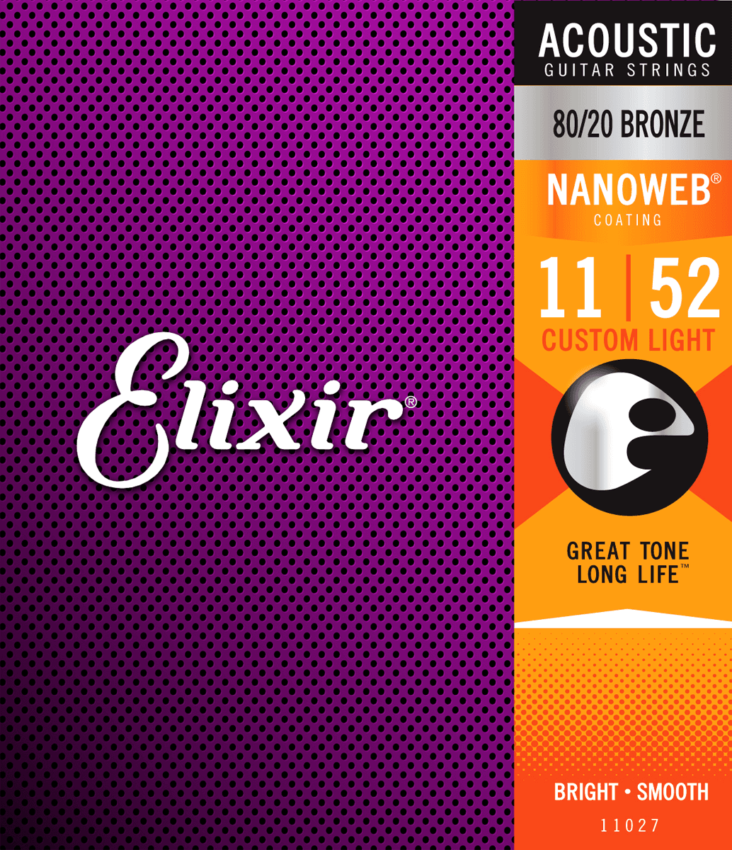ELIXIR 11027 80/20 Bronze NANOWEB Custom Light 11-52. Strenger til Akustisk gitar.