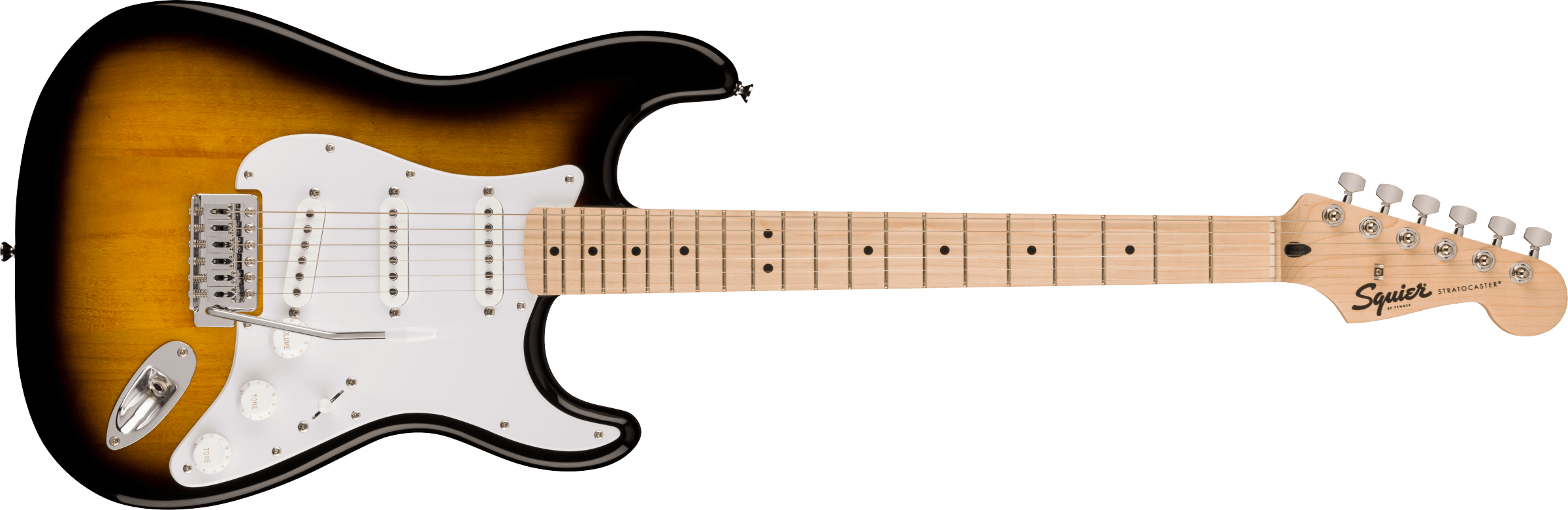 Squier Sonic Stratocaster, Maple Fingerboard, White Pickguard, 2-Color Sunburst