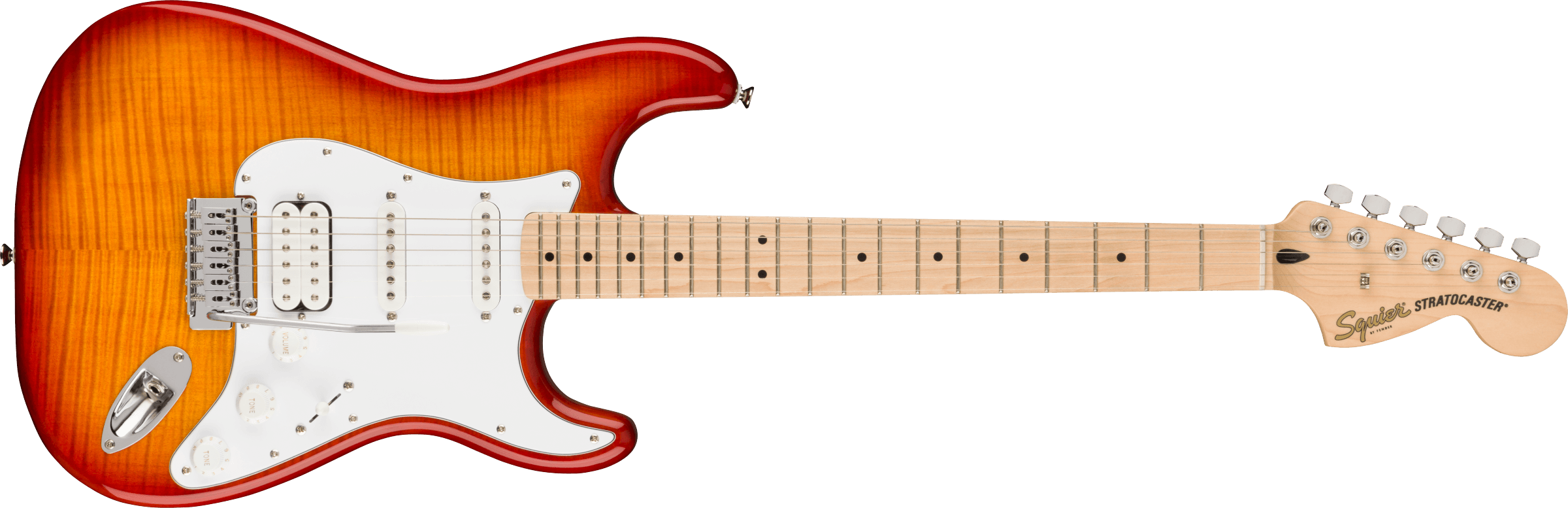 Squier Affinity Series® Stratocaster® FMT HSS, Maple Fingerboard, White Pickguard, Sienna Sunburst
