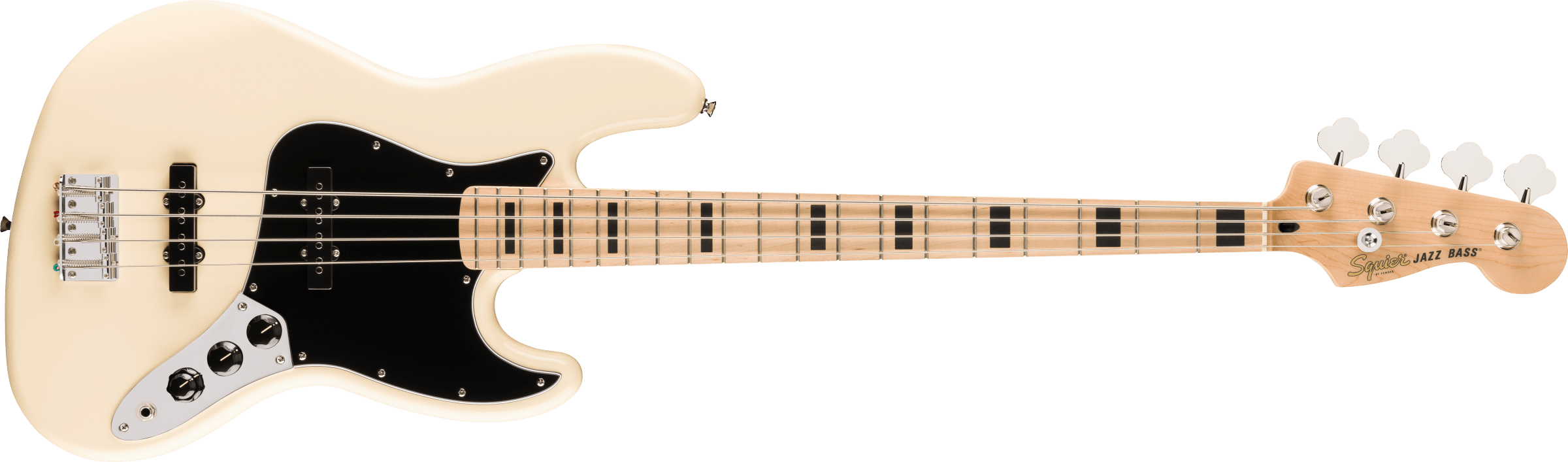 Squier Affinity Series Active Jazz Bass, Maple Fingerboard, Black Pickguard, Olympic White