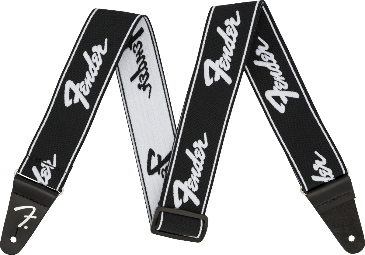 Fender WeighLess Running Logo Straps - Black and White