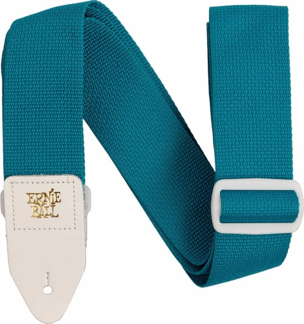 Ernie Ball 5349 PolyPro Guitar Strap Teal with White Leather Ends