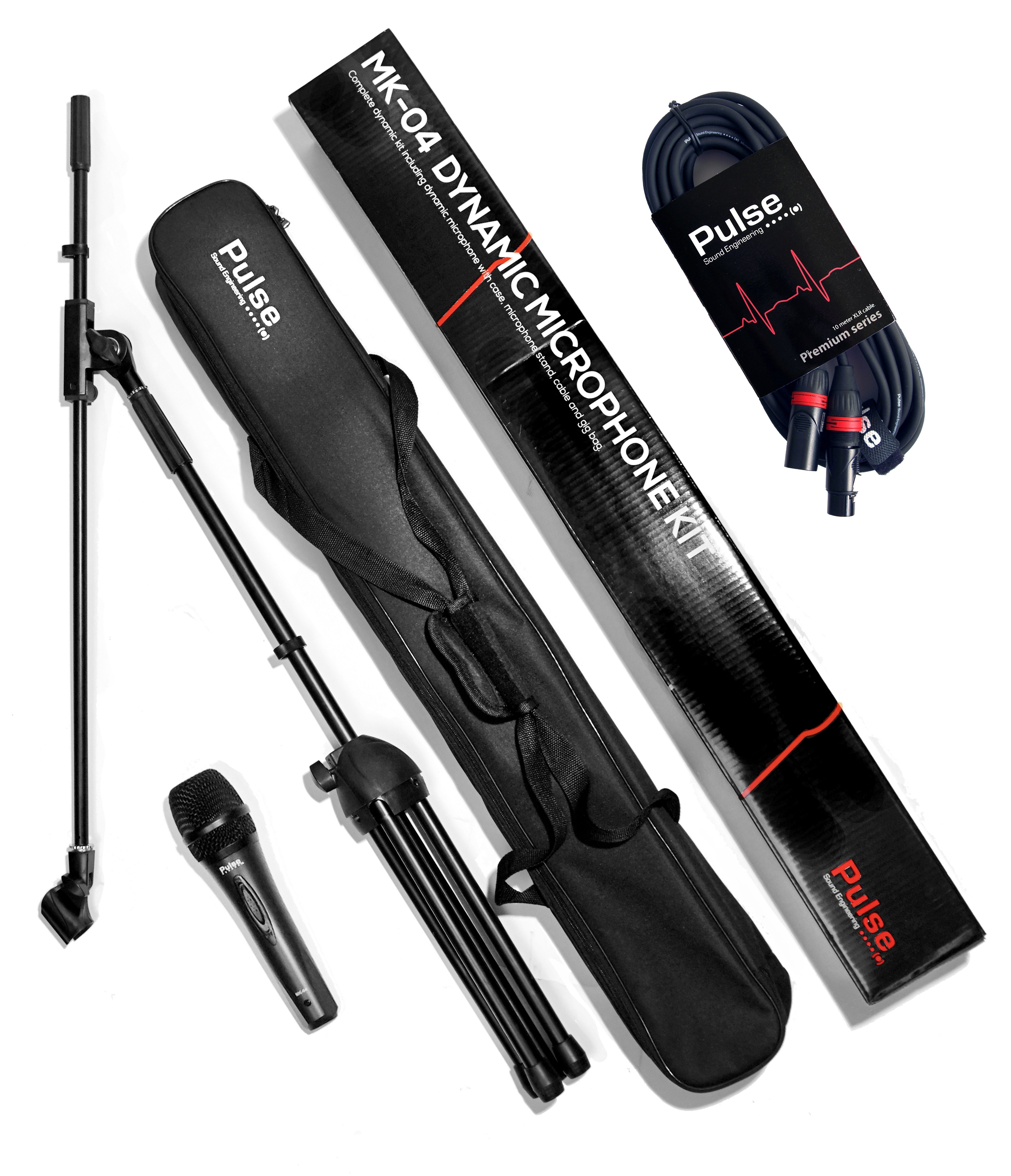 Pulse MK 04 Mikrofonpakke med stativ, kabel og bag! Studio Pulse Mikrofon Komplett Mikrofonpakke med Stativ Kjøp på