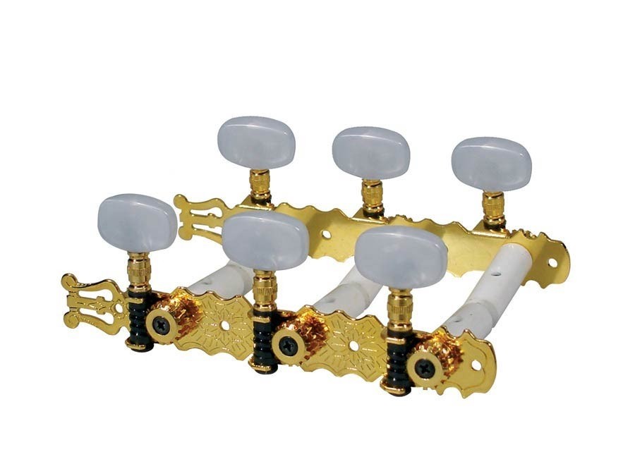 Boston 129-G  machine heads for classic guitar, nylon shaft, 3x left+3x right, 70mm, gold, pearloid buttons