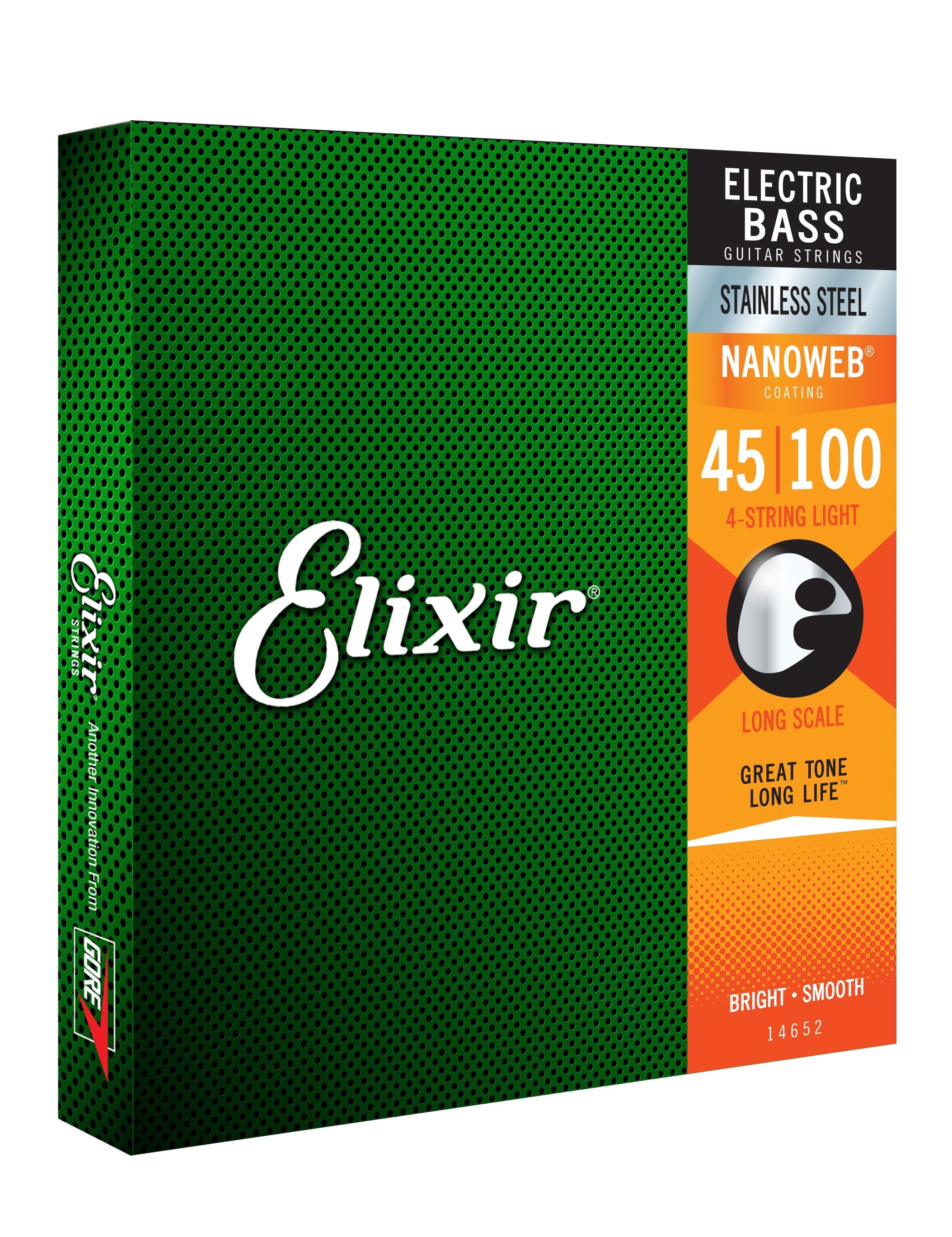 Elixir 14652 NanoWeb Stainless Steel Bass 4-String 45-100  - Strengesett til el.bass.