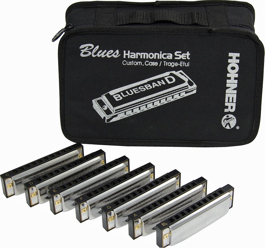 Hohner Blues Band Harmonica - Pakke med 7 munnspill og bag