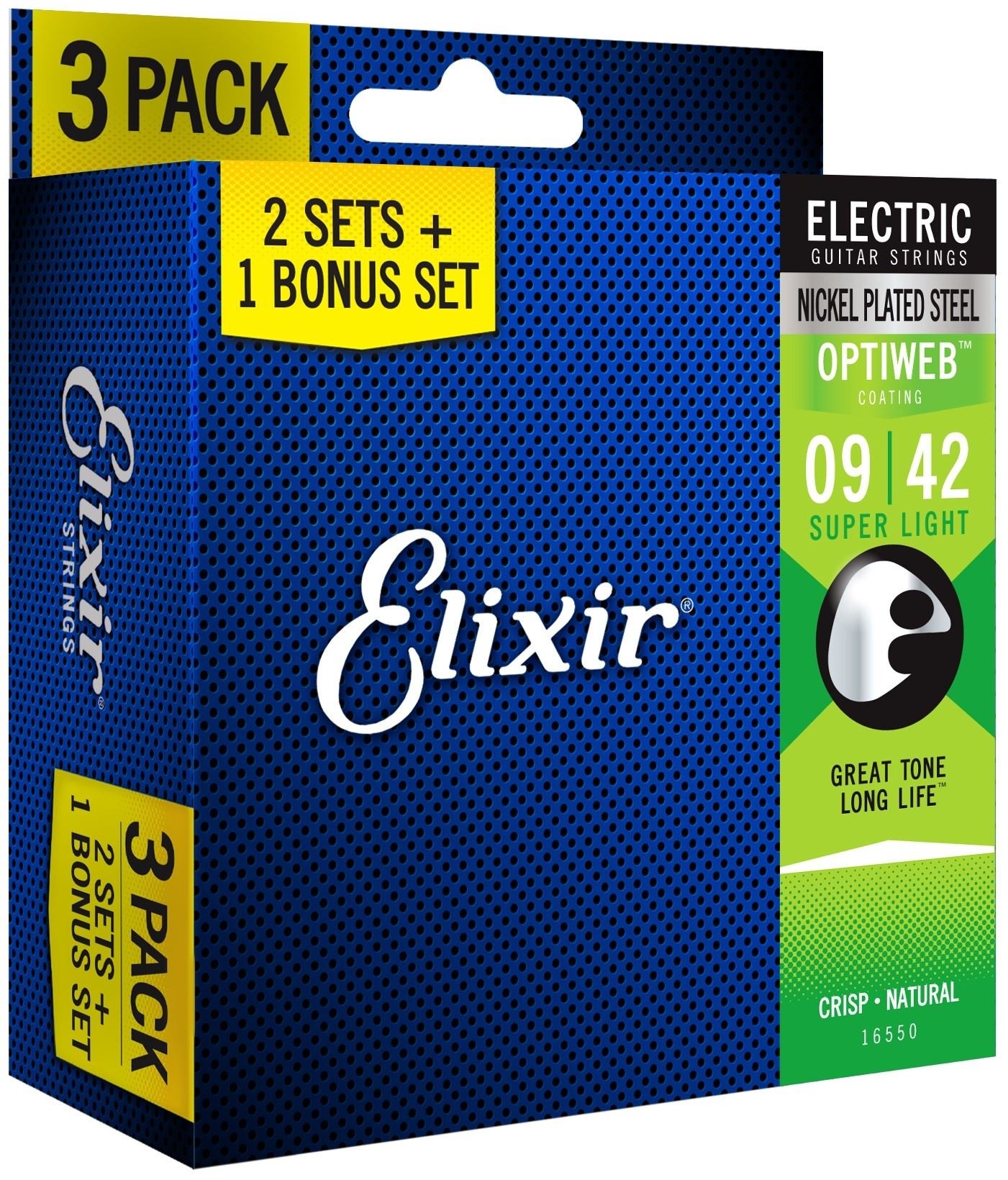 Elixir Electric Nickel Plated Steel Optiweb 009-042 3-Pack