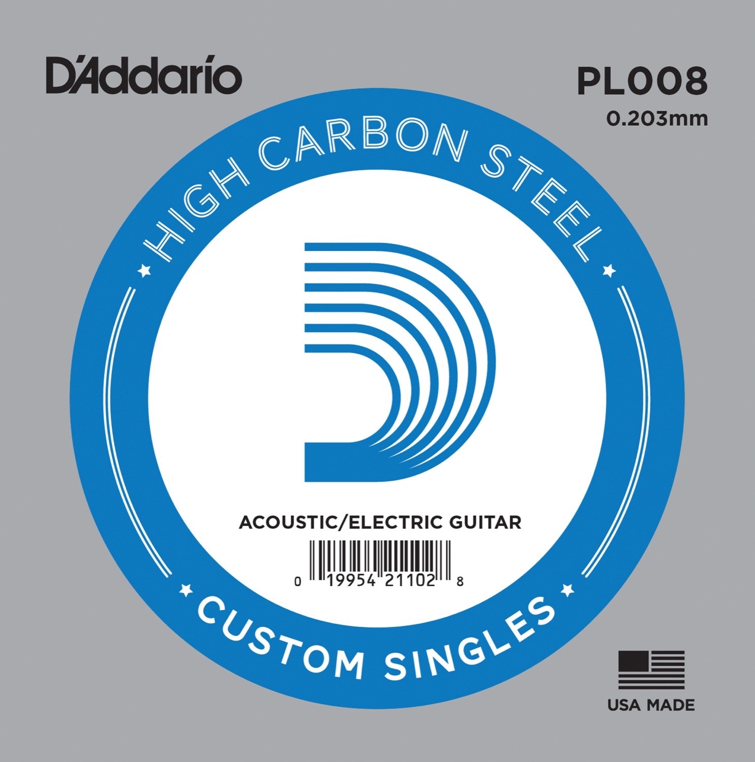 D'addario PL008 - Plain western / electric .008 Løs stålstreng for el- og westerngitar.