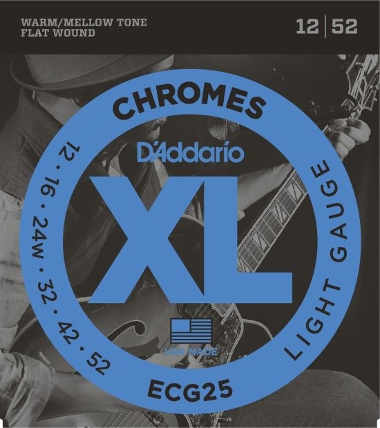 D'Addario ECG25 Chromes Flat Wound, Jazz Light, 12-52