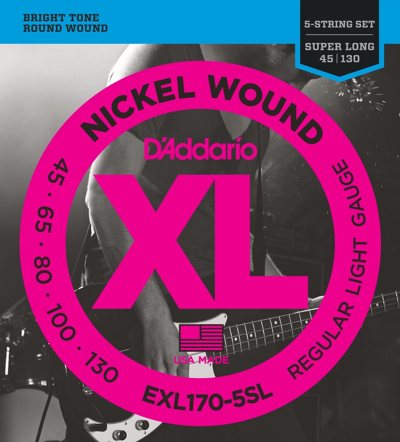 D'addario EXL170-5SL Light/Super Long Scale basstrenger 045-130 5-strengs sett