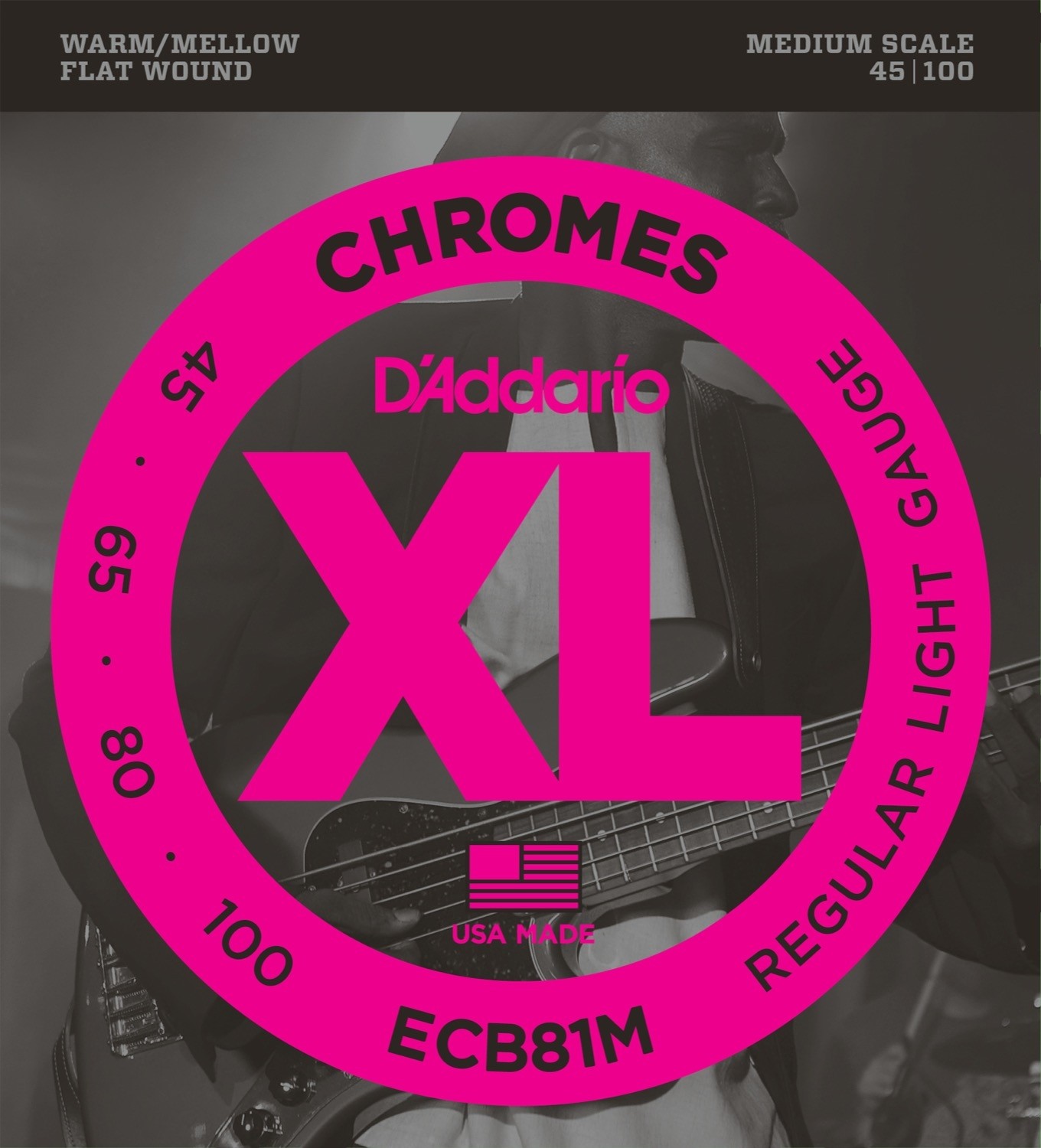 D'Addario ECB81M Chromes Bass, Light, 45-100, Medium Scale Flatwound