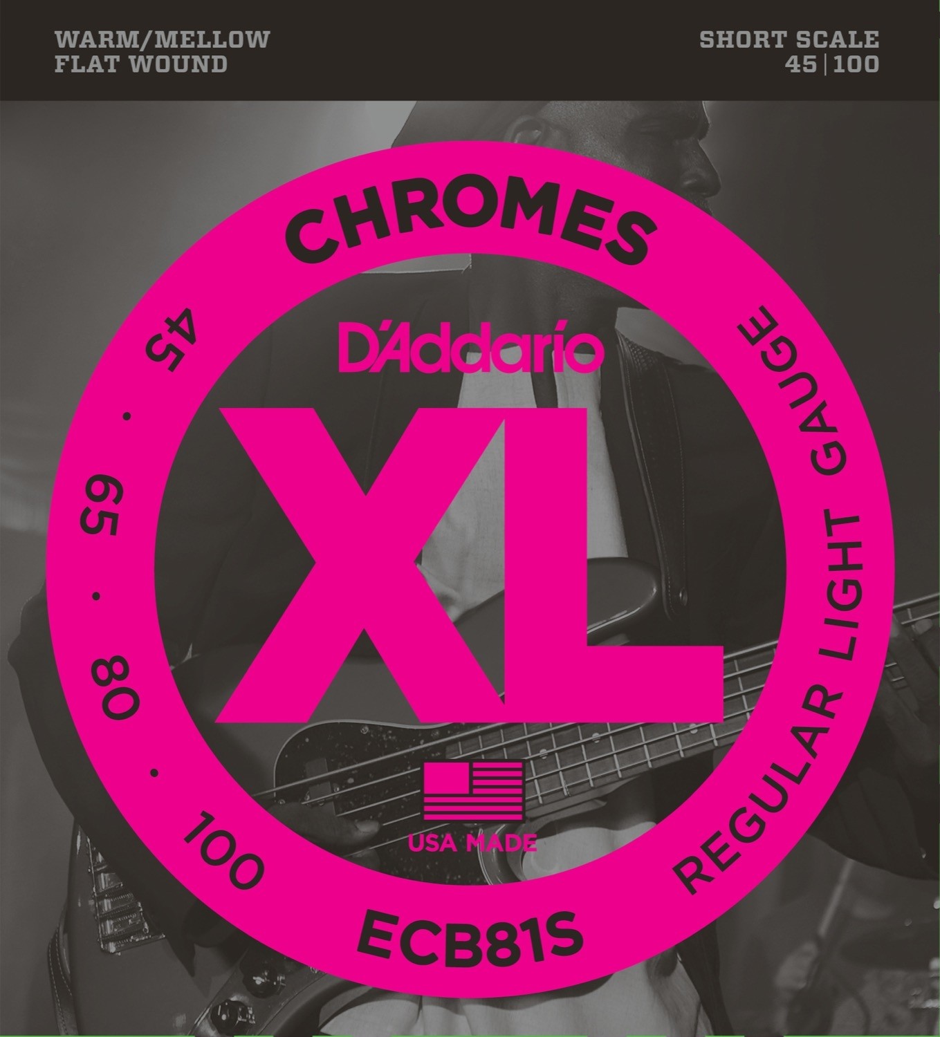 D'addario ECB81S Chromes Bass, Light, 45-100. Short Scale Flatwound