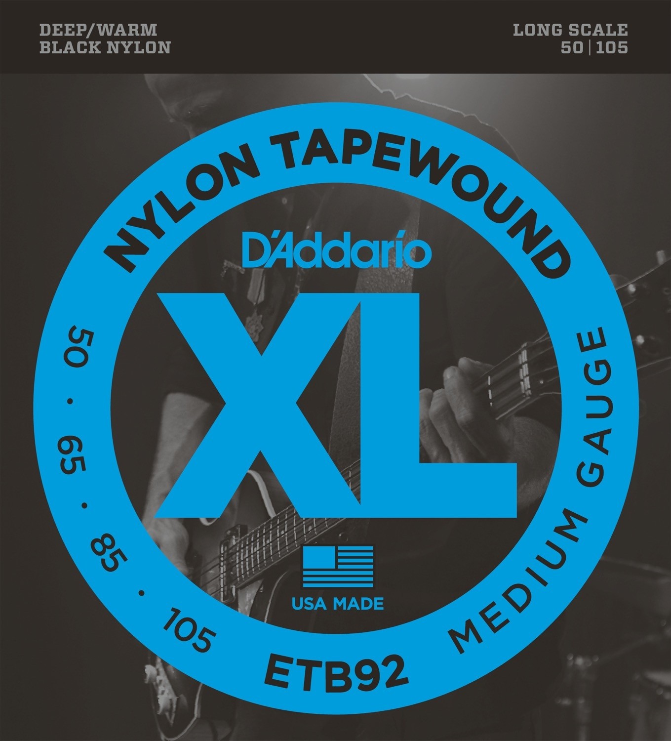 D'addario ETB92 - Medium/Long Scale 050-105 - Black Nylon Tapewound strengesett til el.bass