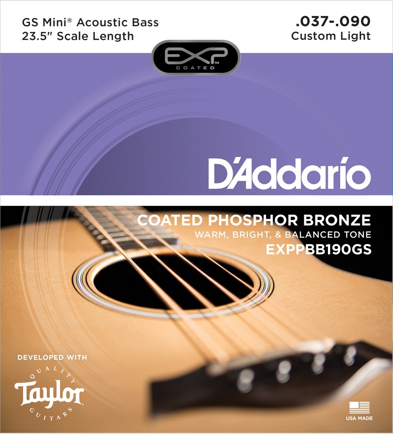 D'Addario Fretted EXPPBB190GS - Strenger til Taylor GS Mini ak. bass 037 - 090