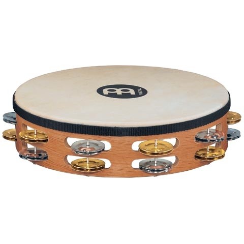 Meinl TAH-2-M-SNT Wood Tamburin,m/Skinn,Brass/Nikk. Dobb (M)