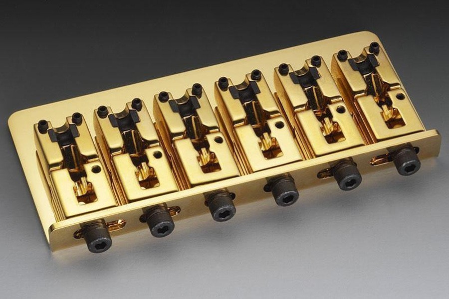 ALLPARTS BB-3555-002 Schaller 6-String Bass Bridge, Gold 