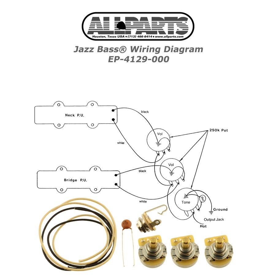 ALLPARTS EP-4129-000 Wiring Kit for Jazz Bass 