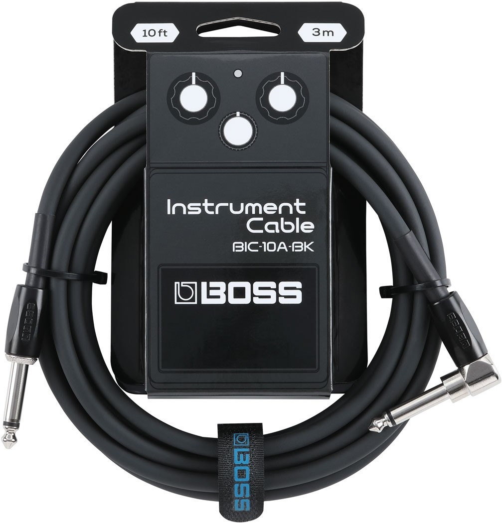 Boss BIC-10A-BK Gitarkabel, 3m. Rett til vinklet jack. Svart