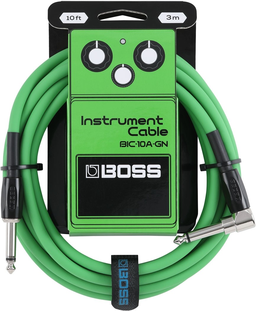  Boss BIC-10A-GN Gitarkabel, 3m. Rett til vinklet jack. Green