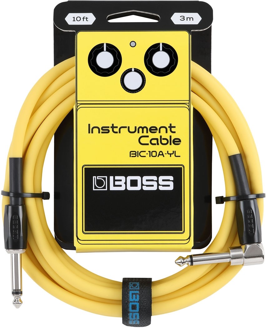 Boss BIC-10A-YL Gitarkabel, 3m. Rett til vinklet jack. Yellow