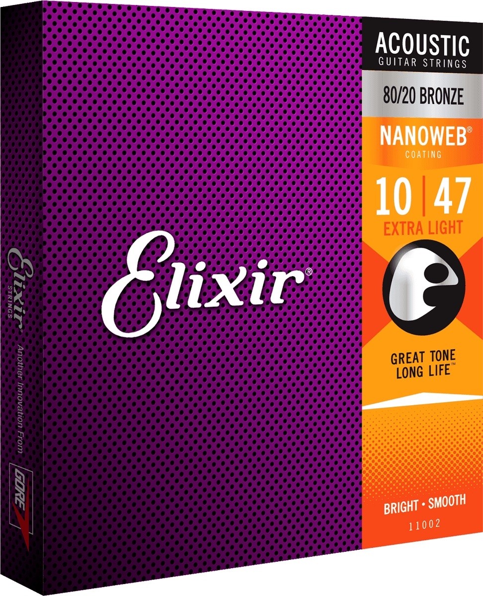 ELIXIR 11002 80/20 Bronze NANOWEB Extra Light 10-47. Strenger til Akustisk gitar.