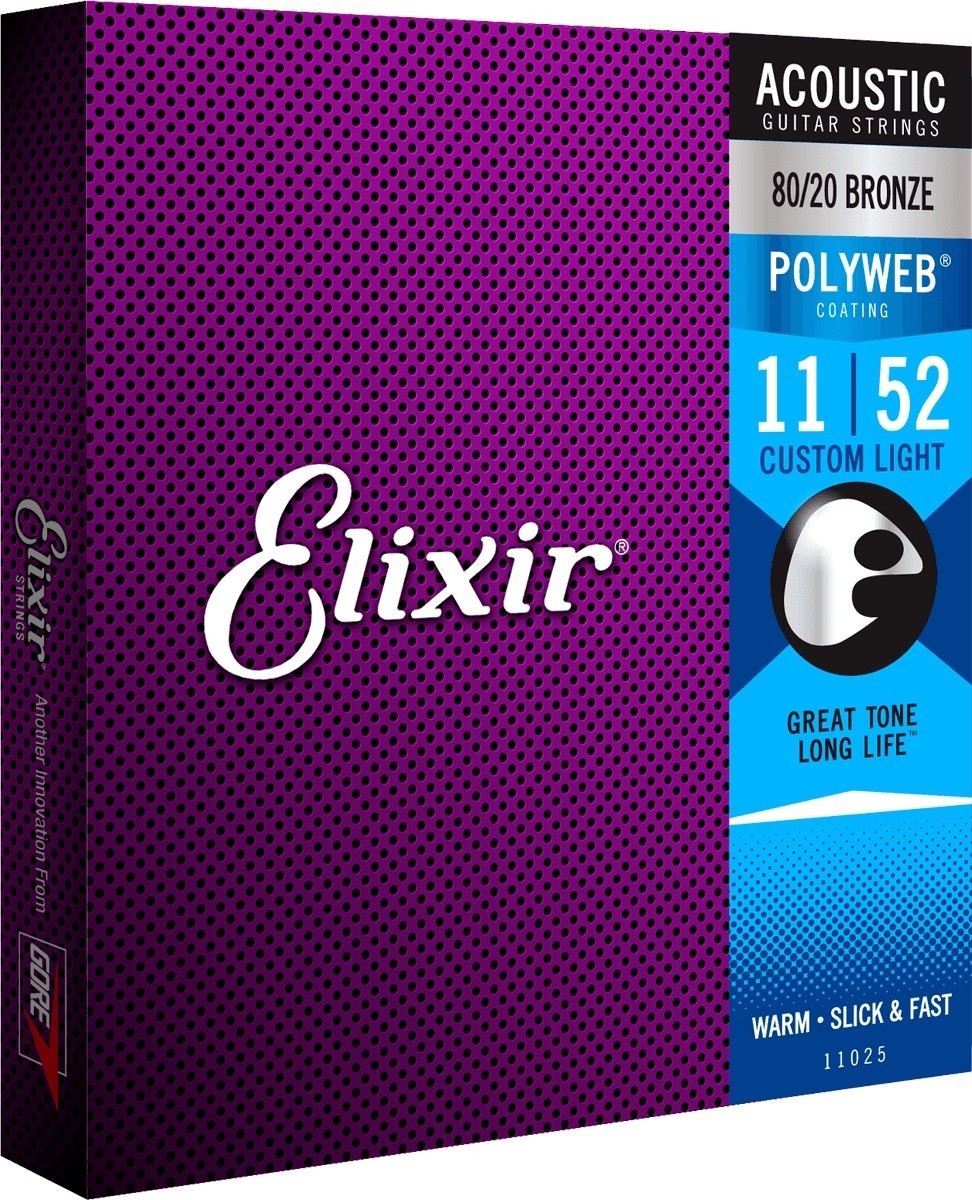 ELIXIR 11025 80/20 Bronze POLYWEB Custom Light 11-52. Strenger til Akustisk gitar.