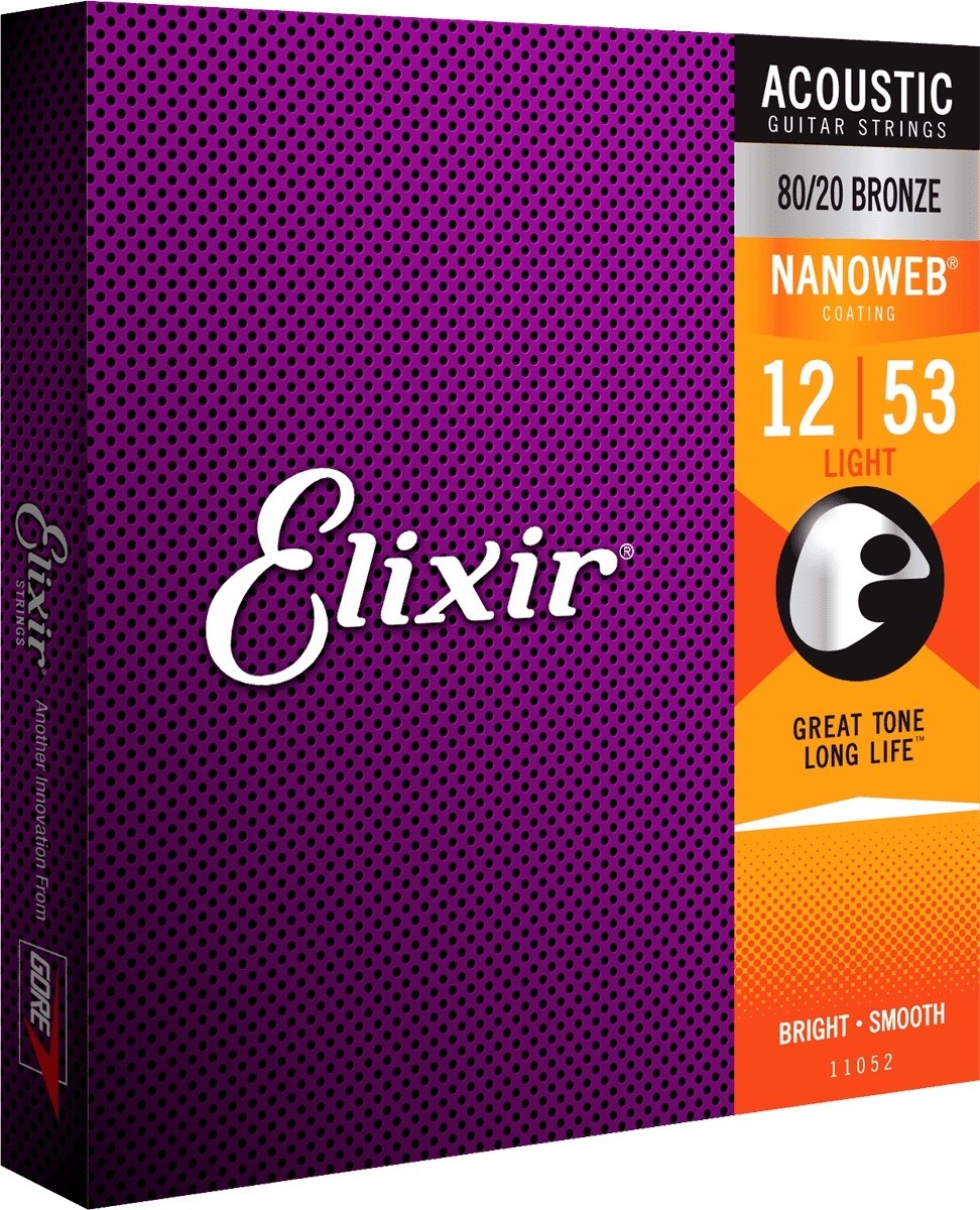ELIXIR 11052 80/20 Bronze NANOWEB Light 12-53. Strenger til Akustisk gitar.