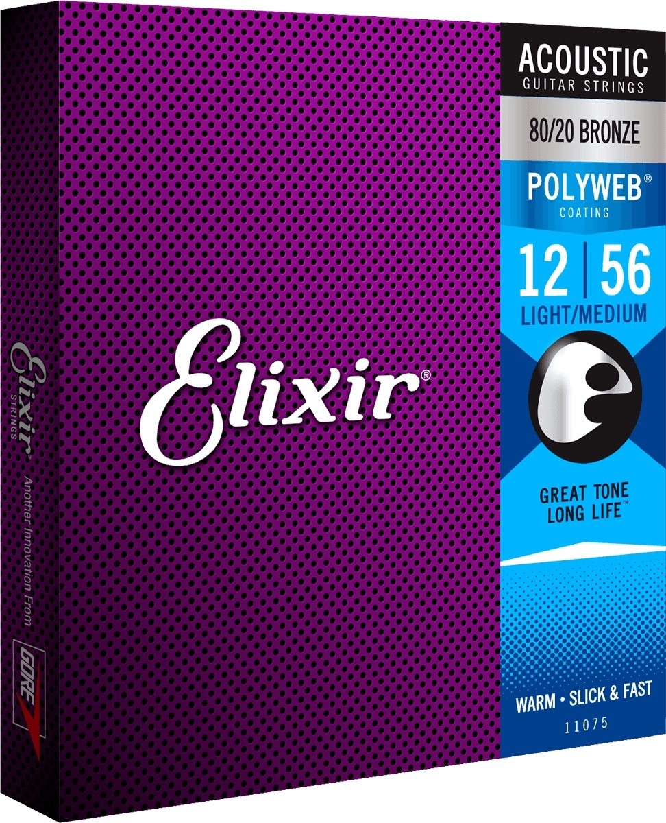 ELIXIR 11075 80/20 Bronze POLYWEB Medium Light 12-56. Strenger til Akustisk gitar.