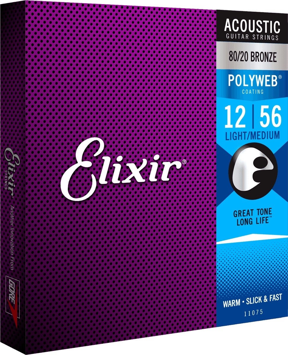 ELIXIR 11075 80/20 Bronze POLYWEB Medium Light 12-56. Strenger til Akustisk gitar.