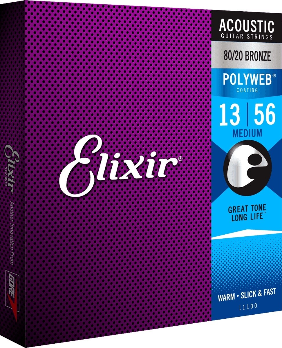 ELIXIR 11100 80/20 Bronze POLYWEB Medium 13-56. Strenger til Akustisk gitar.