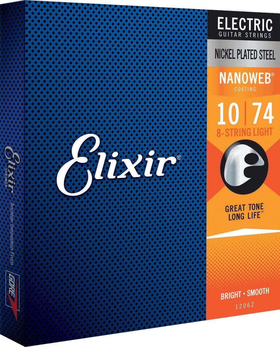 Elixir 12062 NANOWEB 8-String 10-74 Light - Strengesett til 8-strengs el.gitar