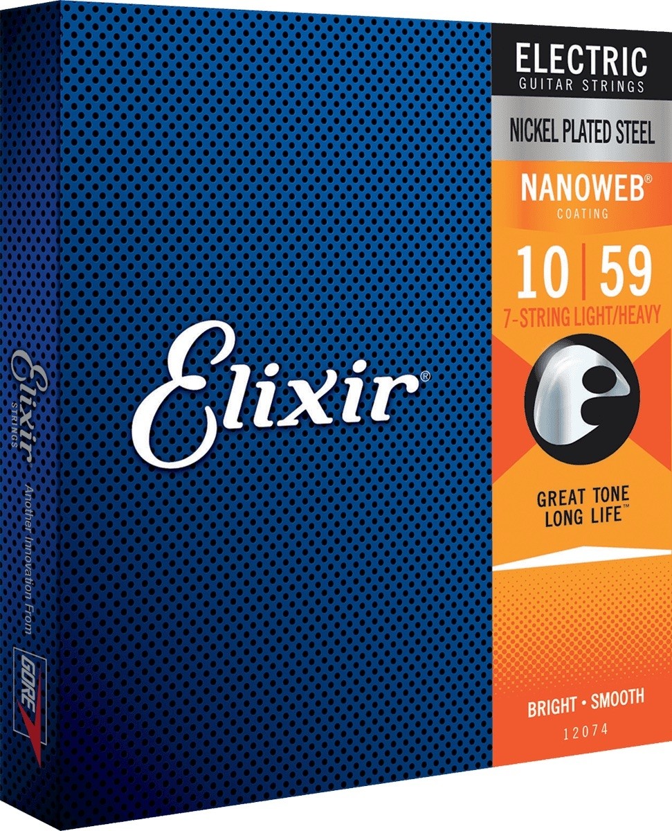 Elixir 12074 NANOWEB 7-String 10-59 Light Heavy - 7-strengssett til el.gitar 