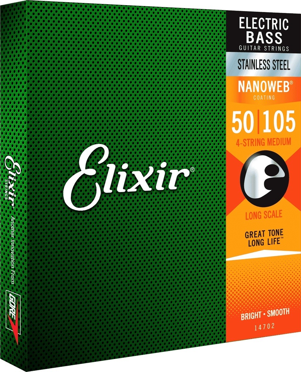 Elixir 14702 - Nanoweb Stainless Steel 4-strengs el.bass strengesett 50 / 105