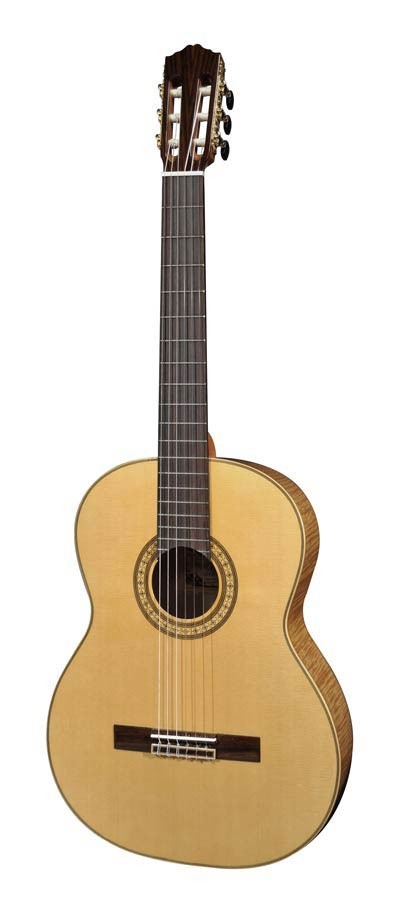 Salvador Cortez CS-65 Solid Top Concert Series classic guitar, solid spruce top, flamed maple back and sides, with deluxe case