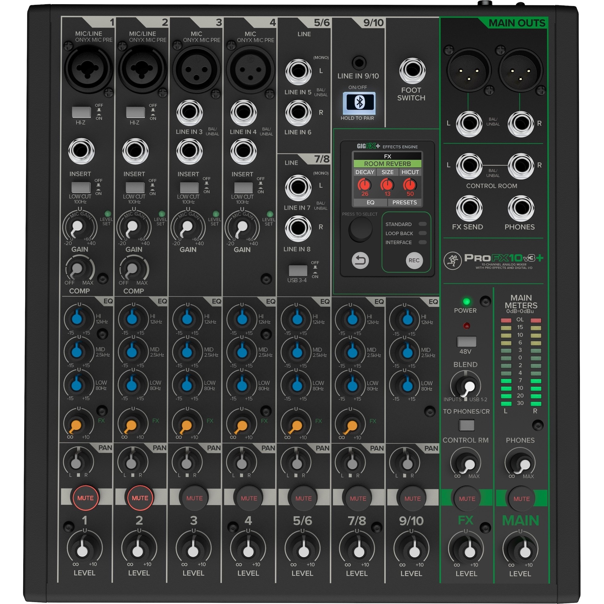 Mackie ProFX10v3+ 10-Channel Analog Mixer with Enhanced FX, USB Recording Modes, and Bluetooth