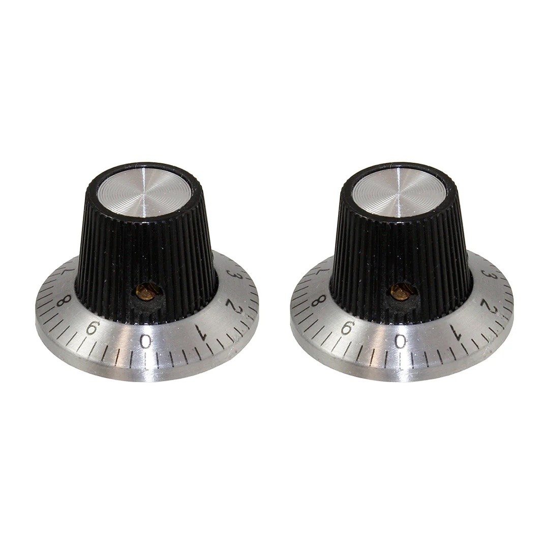 ALLPARTS PK-3257-023 Radio Knobs, Black with Silver Number Ring, 1-3/32", Set of 2 Knobs
