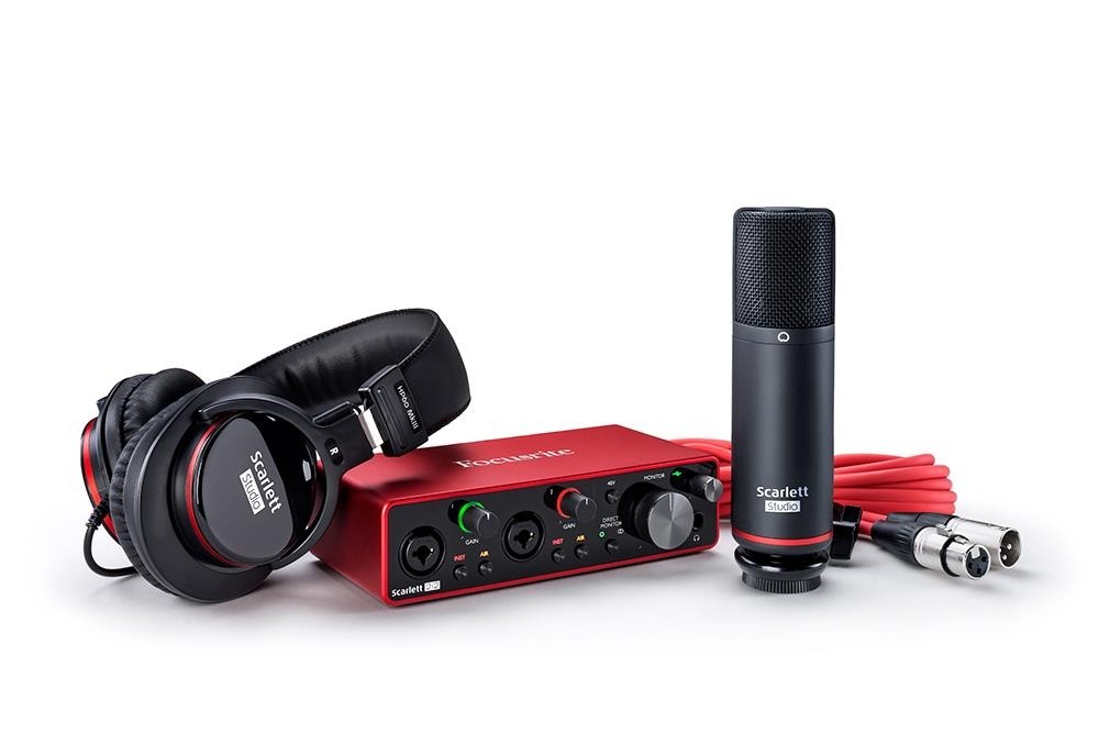Focusrite Scarlett 2i2 Gen3 BUNDLE med lydkort, mikrofon, hodetlf og software