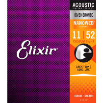ELIXIR 11027 80/20 Bronze NANOWEB Custom Light 11-52. Strenger til Akustisk gitar.