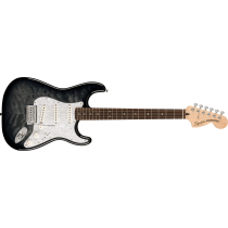 Squier FSR Affinity Series Stratocaster QMT, Laurel Fingerboard, White Pearloid Pickguard, Black Burst