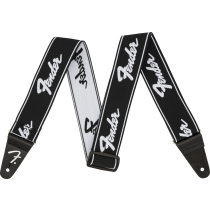 Fender WeighLess Running Logo Straps - Black and White