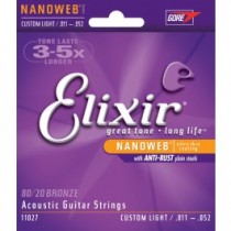 ELIXIR 11027 80/20 Bronze NANOWEB Custom Light 11-52. Strenger til Akustisk gitar.