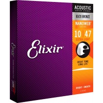ELIXIR 11002 80/20 Bronze NANOWEB Extra Light 10-47. Strenger til Akustisk gitar.