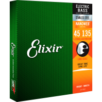 ELIXIR 14782 NANOWEB BASS Light/Medium 45-135. Long scale 5-Strengssett til elektrisk bass.