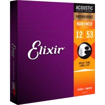 ELIXIR 16052 Phosphor Bronze NANOWEB Light 12-53. Strengesett til akustisk gitar.